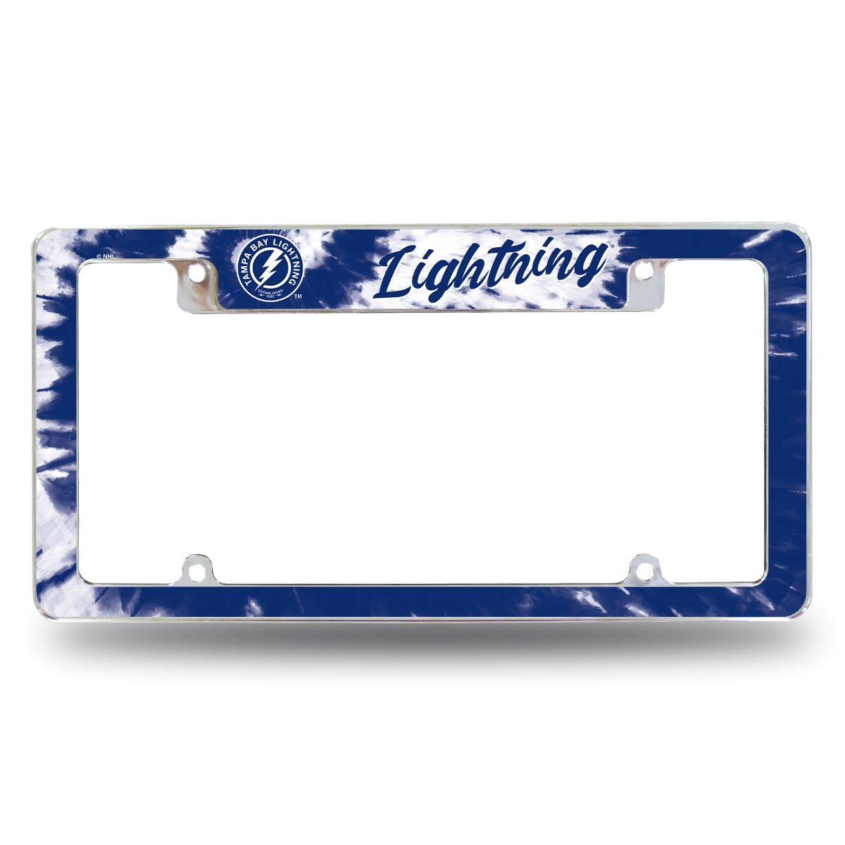 Tampa Bay Lightning Chrome Metal License Plate Frame with Bold Tie Dye Design
