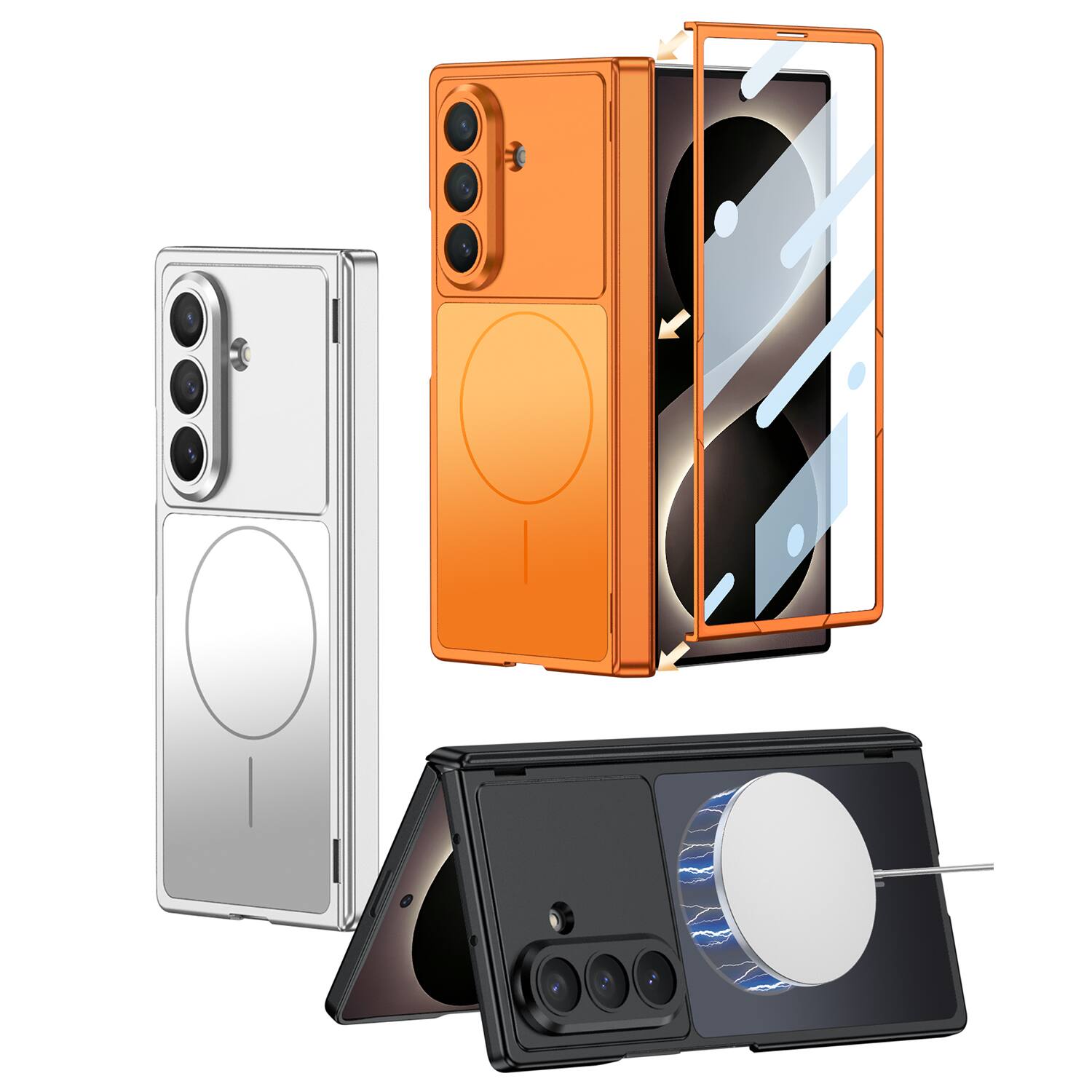 Alt View 3. Dteck - Magnetic Slim Case with Built-in Screen Protector for Samsung Galaxy Z Fold8 Ultra, Hard PC Shock-absorbent Back Cover - Silver.