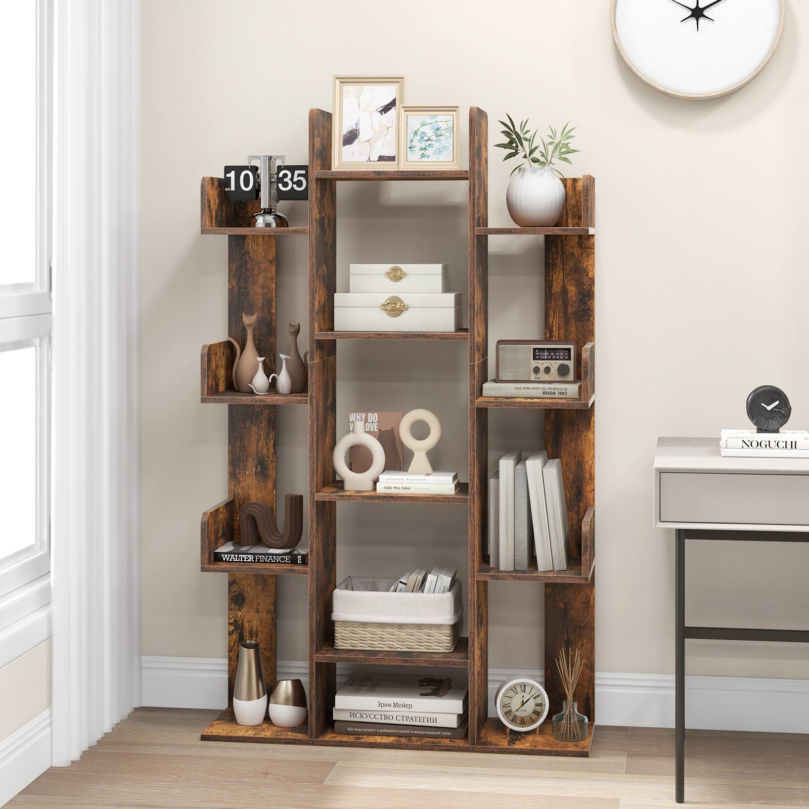 Costway 1 PCS Bookshelf Tree Shaped Bookcase with 13 Storage