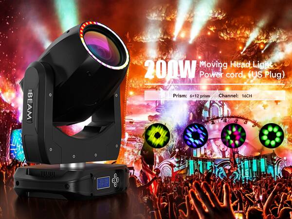 BEAM Moving Head Light 200W Power cord (US Plug) Prism: 6+12 prism Channel: 16CH