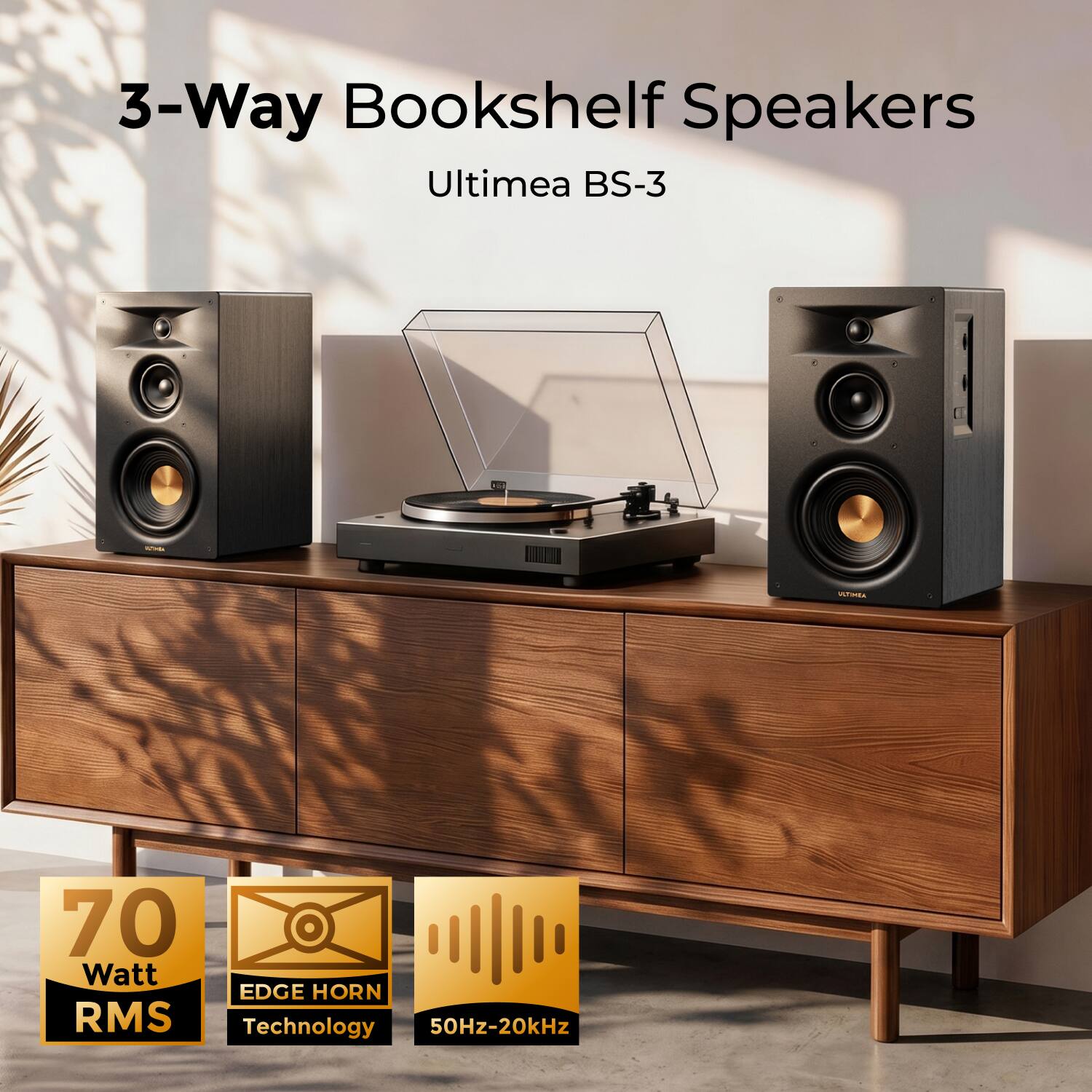 3-Way Bookshelf Speakers  
Ultiméa BS-3  
70 Watt RMS  
EDGE HORN Technology  
50Hz-20kHz