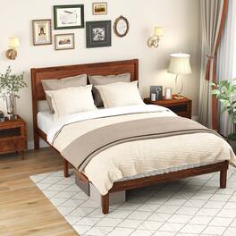 Gymax - Full Bed Frame w/ Rustic Headboard Under-bed Storage Space No Box Spring Needed - Walnut