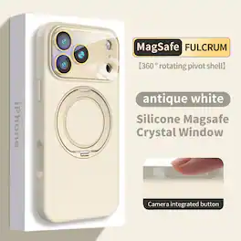 Dteck - Frosted Mag-Safe Case for Apple iPhone 17 Pro Max with Metal Rotating Stand,Slim Shockproof Silicone+Lens Glass Cover - Apricot