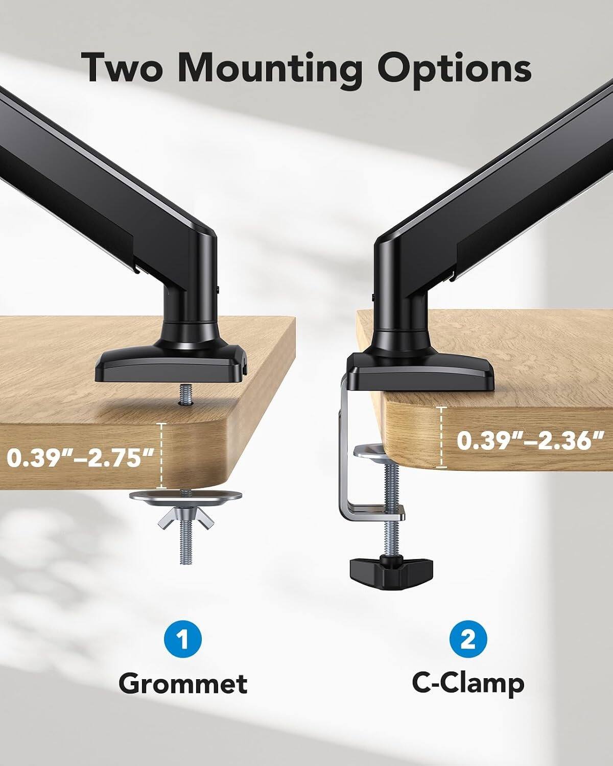 Two Mounting Options

0.39"-2.75"  
0.39"-2.36"  

1 Grommet  
2 C-Clamp