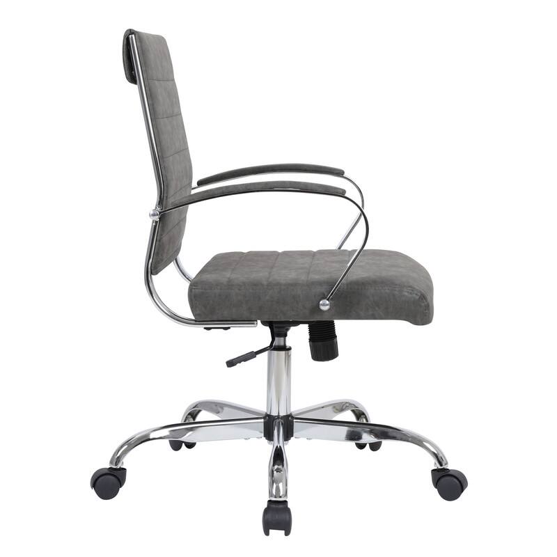 Back. LeisureMod - Benmar Modern Leather Office Desk Chair with Ribbed Seat Design and Steel Frame Computer Chair - Charcoal.