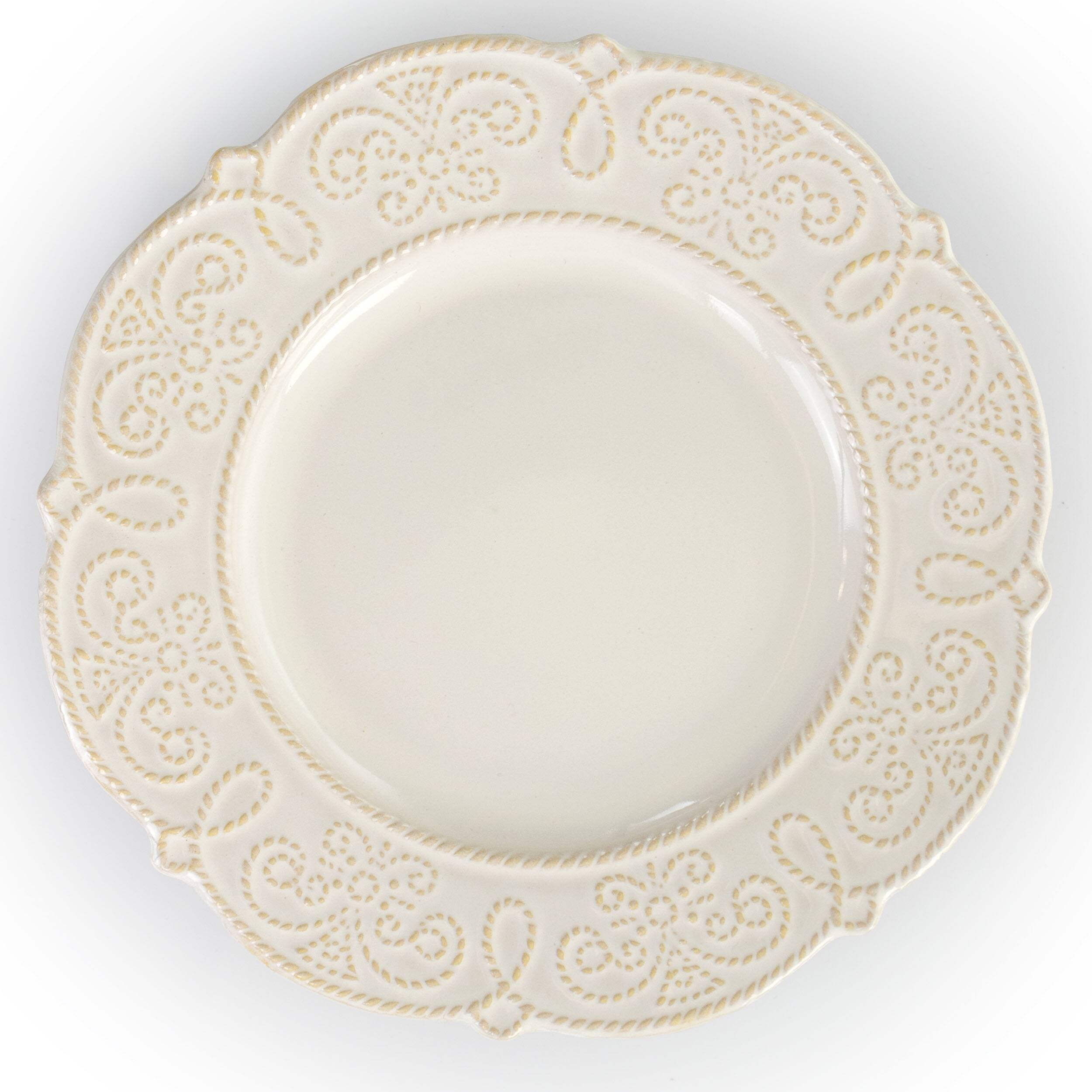 Alt View 9. Elama - Elama Luna 16 Piece Embossed Scalloped Stoneware Dinnerware Set in White - White.