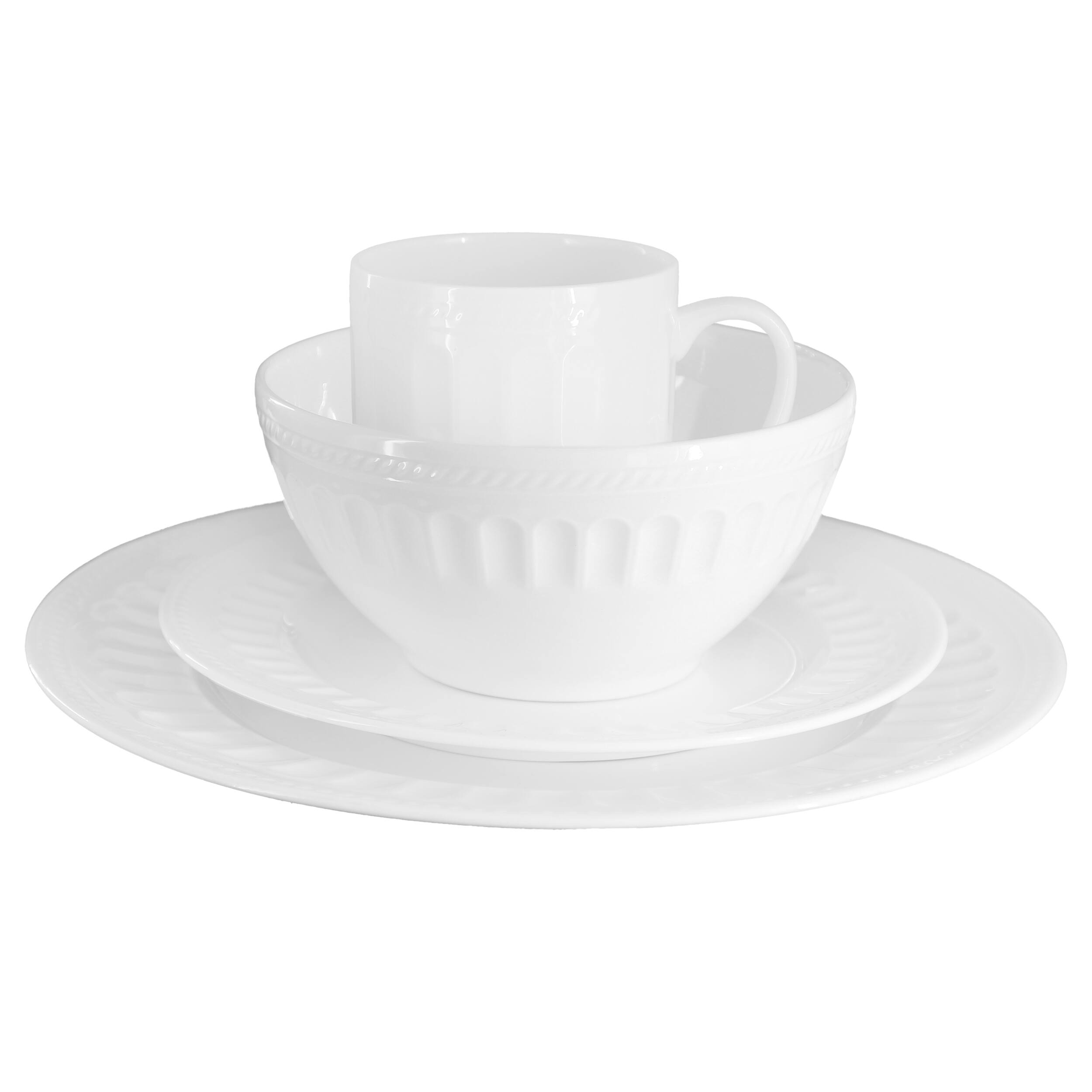 Alt View 1. Gibson - Gibson Elite Cameria 16 Piece Bone China Embossed Dinnerware Set in White - White.