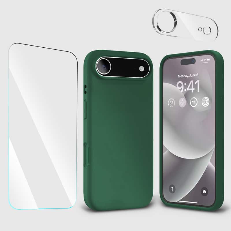Entronix - 3-in-1 Protective Bundle for iPhone 17 Air - Silicone Case, Screen & Camera Protectors - Green