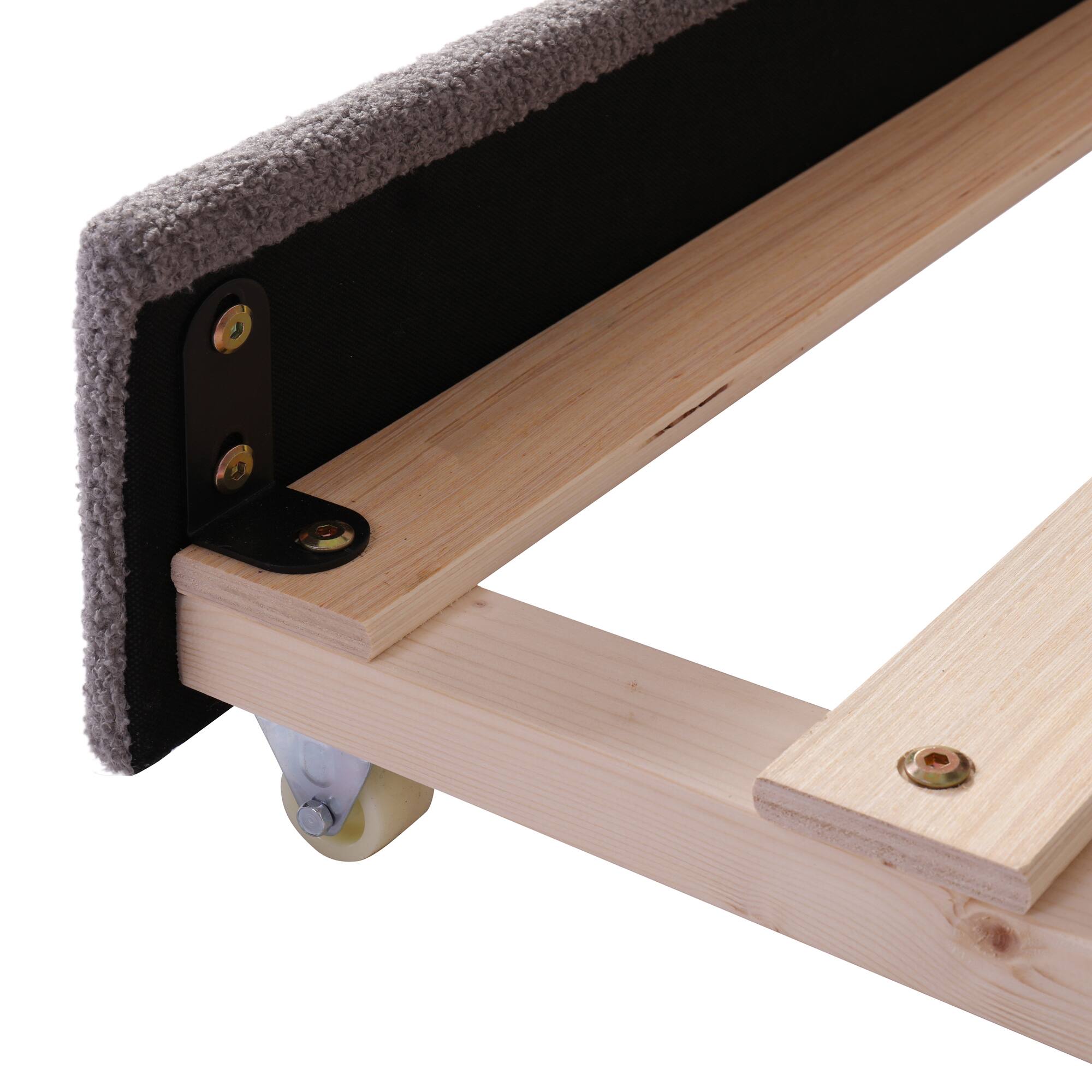 Alt View 9. Tiramisubest - Teddy Fleece Full Size Upholstered Daybed with Light and Trundle, Gray - Gray.