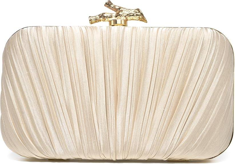 Front. Vulpecula Spade - Clutch Purses for Women Evening/Wedding Chic Woven Bag Formal PU Leather Purse Designer Handbags for Women - Champagne Gold-satin.