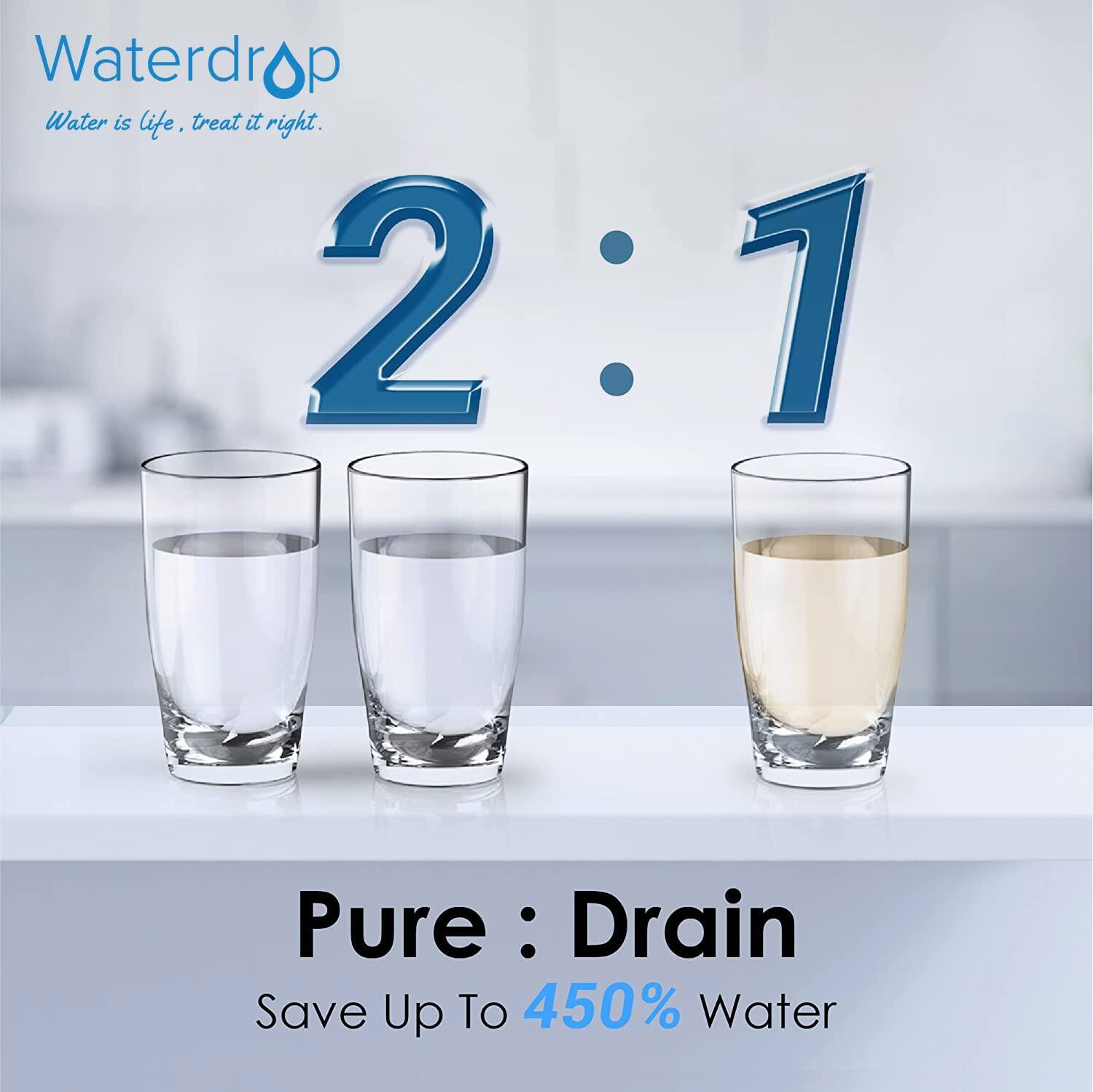 Waterdrop Water is life. treat it right. 2:1 Pure : Drain Save Up To 450% Water
