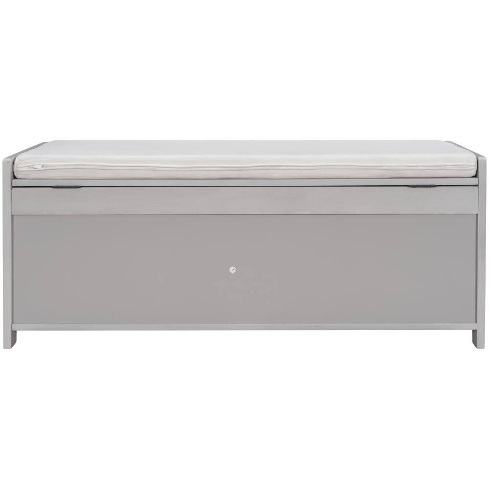 Alt View 3. Ropilly - Ropilly Gray Wash Storage Bench with Shutter Doors Removable Cushion and Hidden Storage Entryway Shoe Bench - Gray Wash.