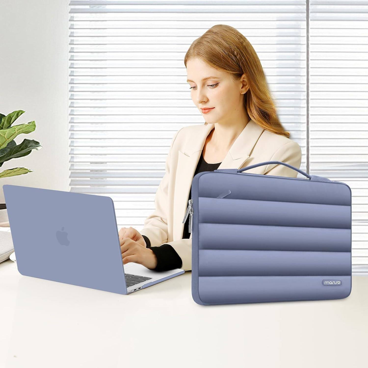 Alt View 3. mosiso - Hard Case Set for MacBook Air 13 inch M5 M4 M3 M2 2022-2026 with Puffy Bag&Keyboard Cover&Webcam Cover&Screen Protector - Lavender Gray.