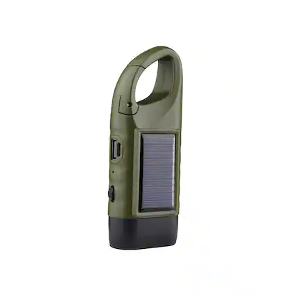 Front. Cluzine - Solar Hand-Cranked Emergency Flashlight, USB Rechargeable with Power Bank Function.