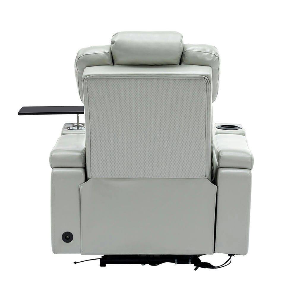 Alt View 8. Kadyn - PU Leather Power Home Theater Recliner with Cooling Cup Holder, Bluetooth Speaker, Tray Table & Arm Storage - Gray.