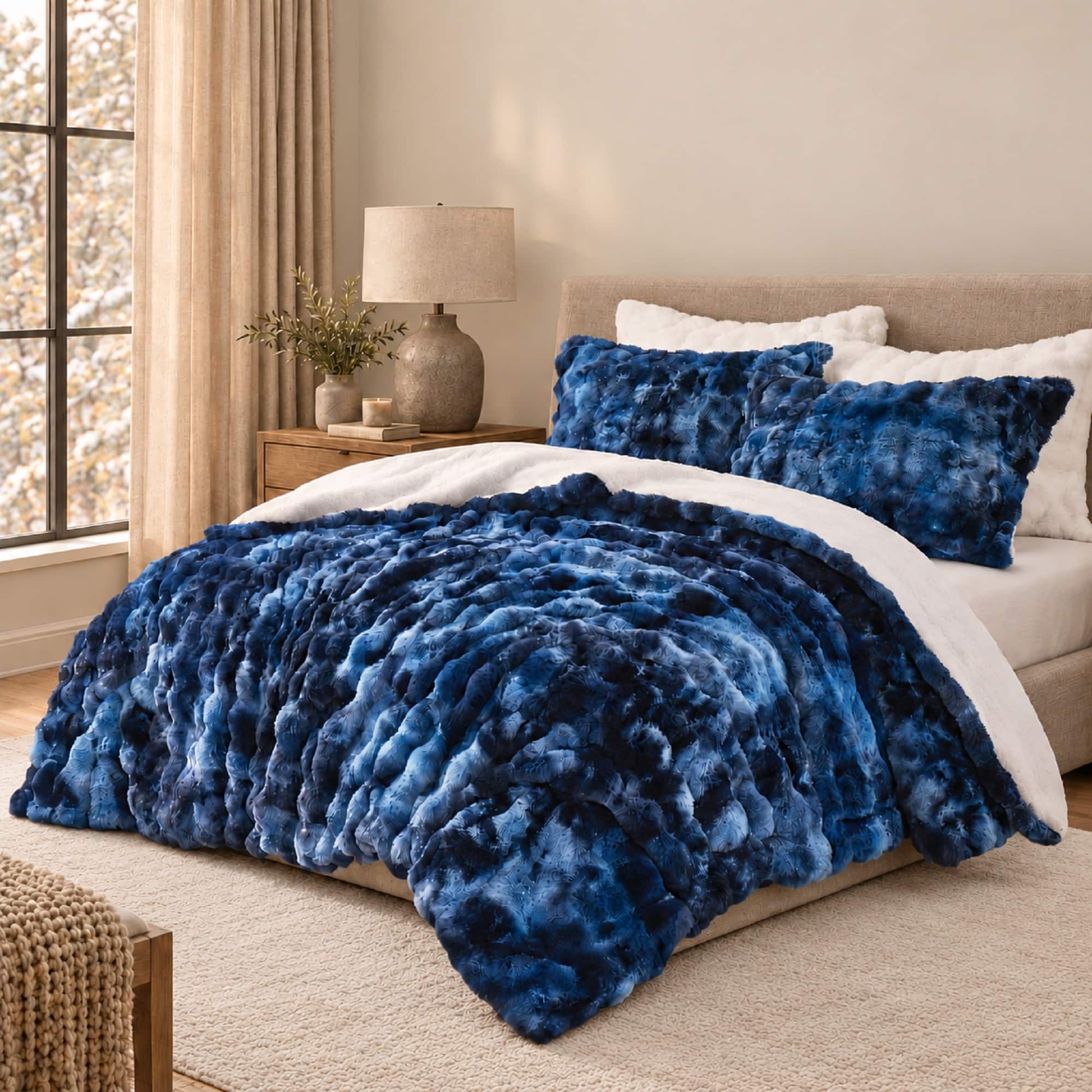 Peace Nest Ultra Soft Faux Fur Comforter Set with Plush Tie Dye
