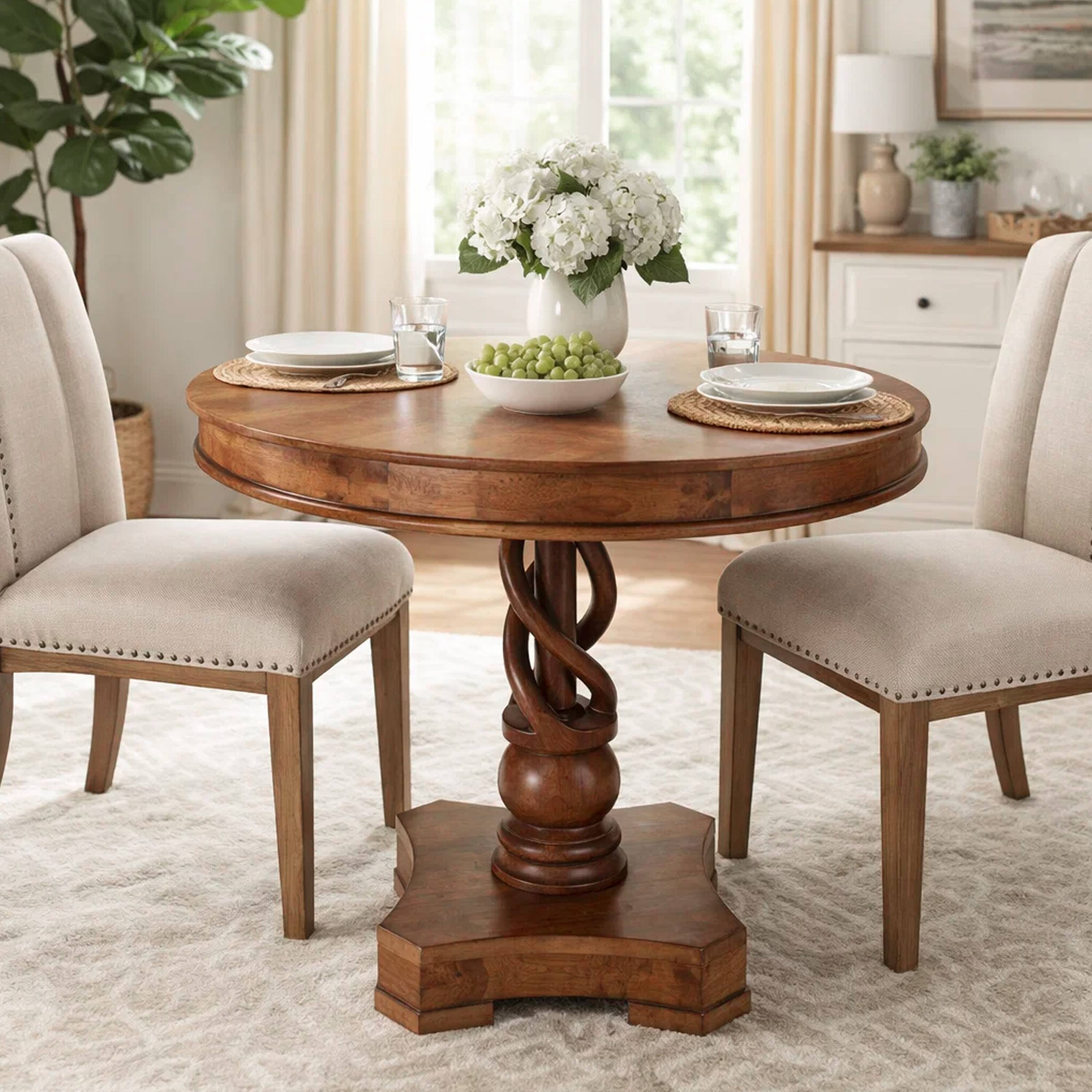 Alt View 10. Manhattan Lane - 30 Inch Handcrafted Round Mango Wood Dinette, Artisanal Twisted Pedestal Base - Brown.