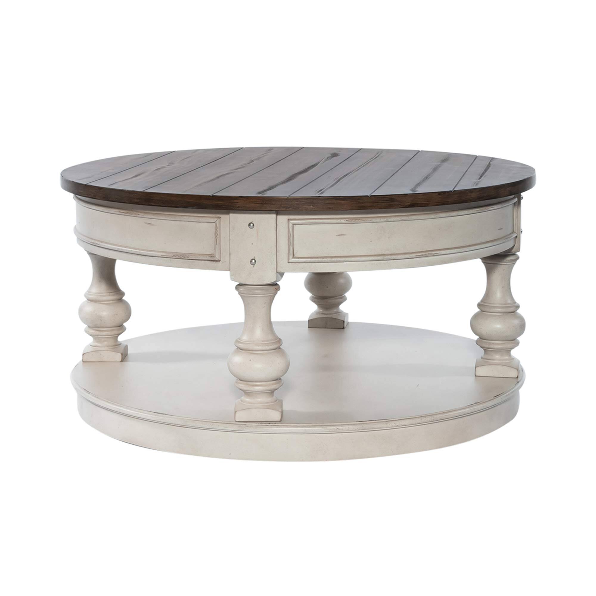 Left. Liberty Furniture Industries - Round Cocktail Table Antique White w/ Wirebrushed Tobacco Accents - White.