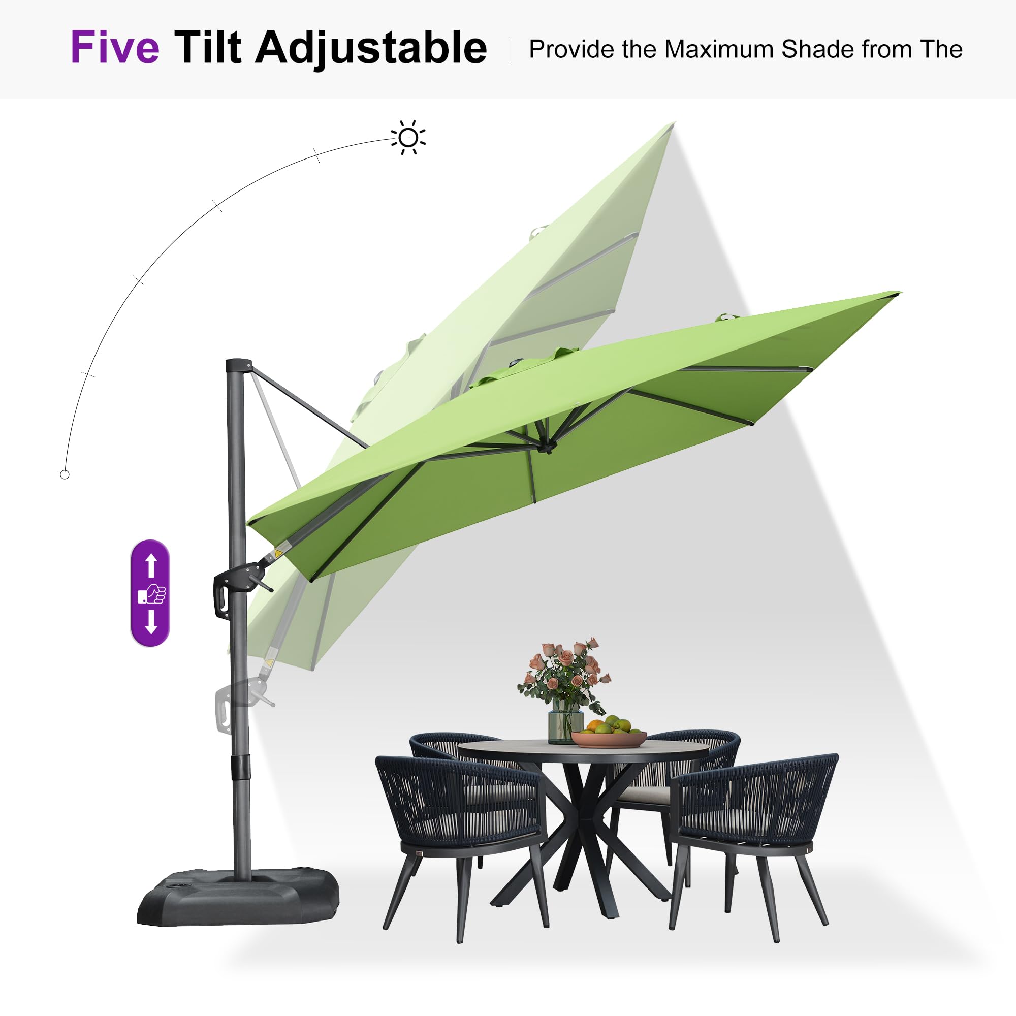 Five Tilt Adjustable  
Provide the Maximum Shade from The Sun