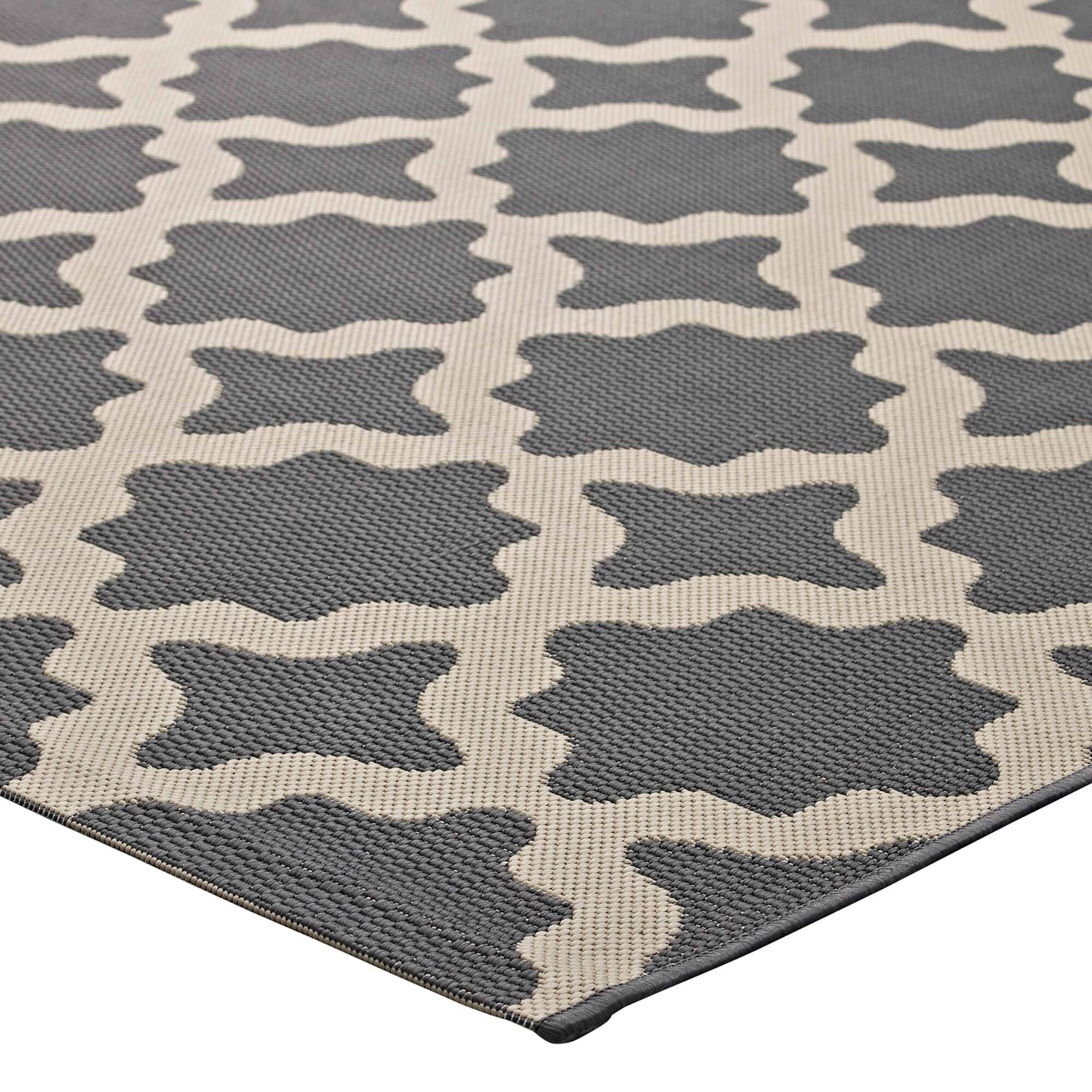 Alt View 4. Modway - Cerelia Moroccan Trellis Indoor and Outdoor Area Rug - Gray and Beige.