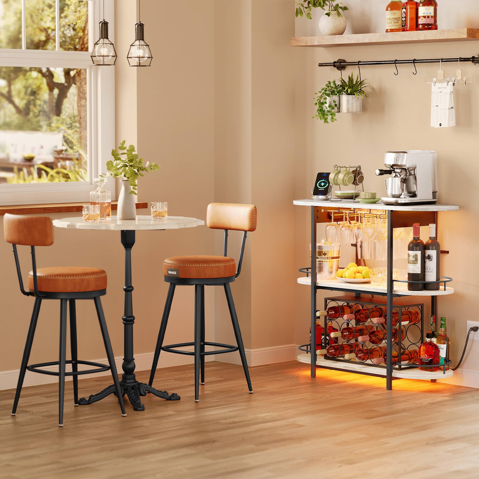 Alt View 2. Songmics Home - Bar Cabinets for Home, LED Coffee Bar with Power Outlets, Home Mini Bar for Liquor - Rustic White.