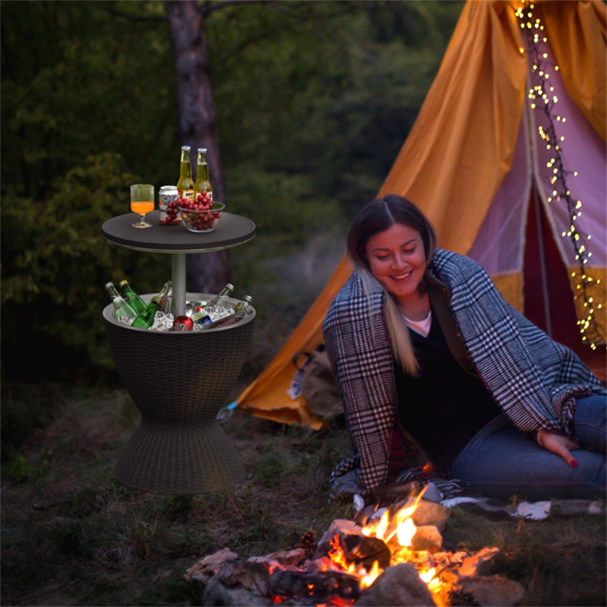 Alt View 5. Boyel Living - Black 3 in 1 8 Gallon Patio Rattan Cooler Bar Table with Adjustable Tabletop - Brown.