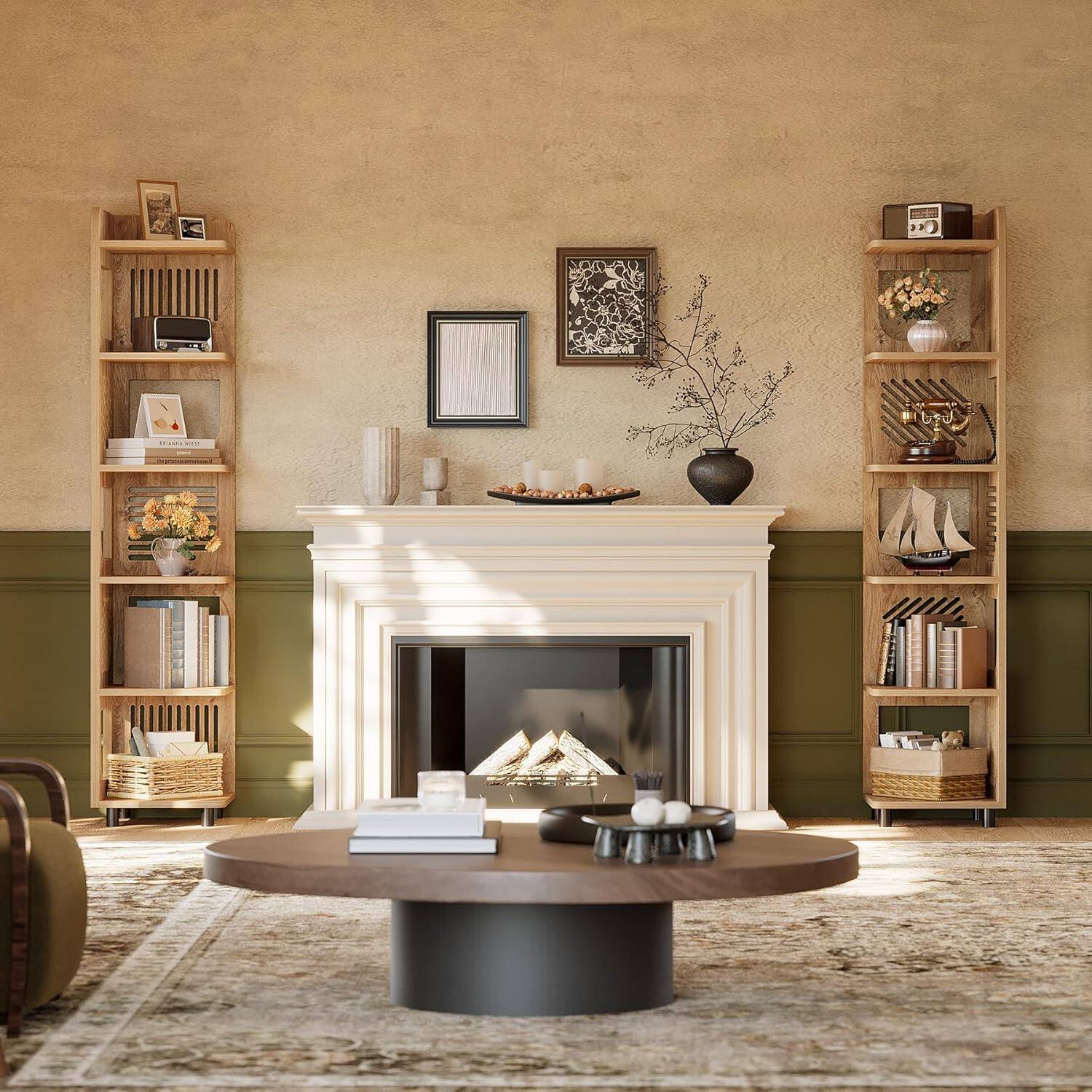 Alt View 4. Tribesigns - Corner Bookshelf with Engineered Wood Construction and Space-Saving Design for Living Room and Bedroom - Natural.