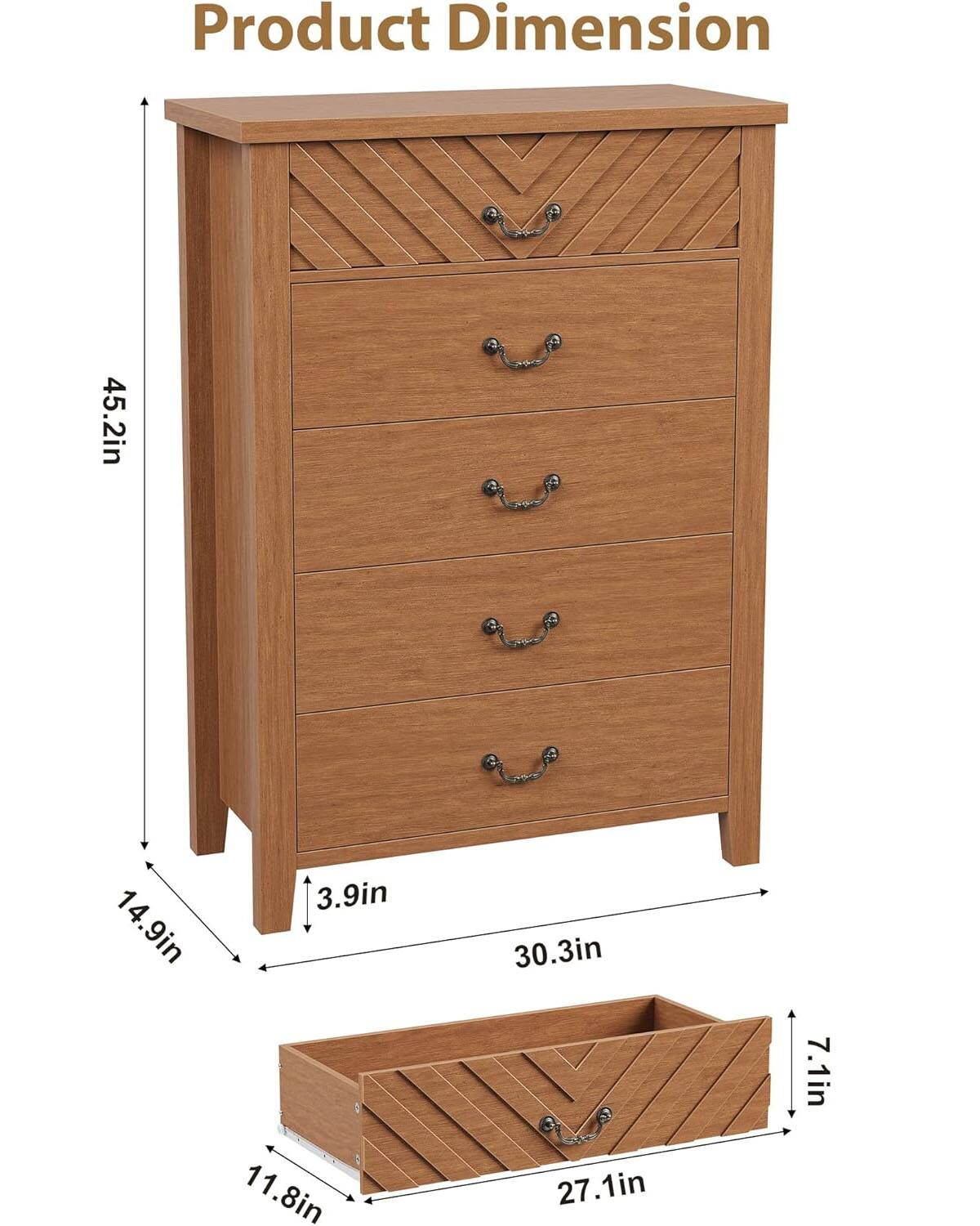 Product Dimension

- Height: 45.2in
- Width: 30.3in
- Depth: 14.9in
- Drawer Height: 3.9in
- Drawer Width: 27.1in
- Drawer Depth: 11.8in
- Top Drawer Depth: 7.1in