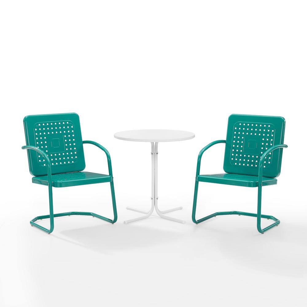 Alt View 1. Crosley Furniture - Bates 3Pc Retro Outdoor Bistro Set - Bistro Table & 2 Armchairs - Turquoise Gloss.
