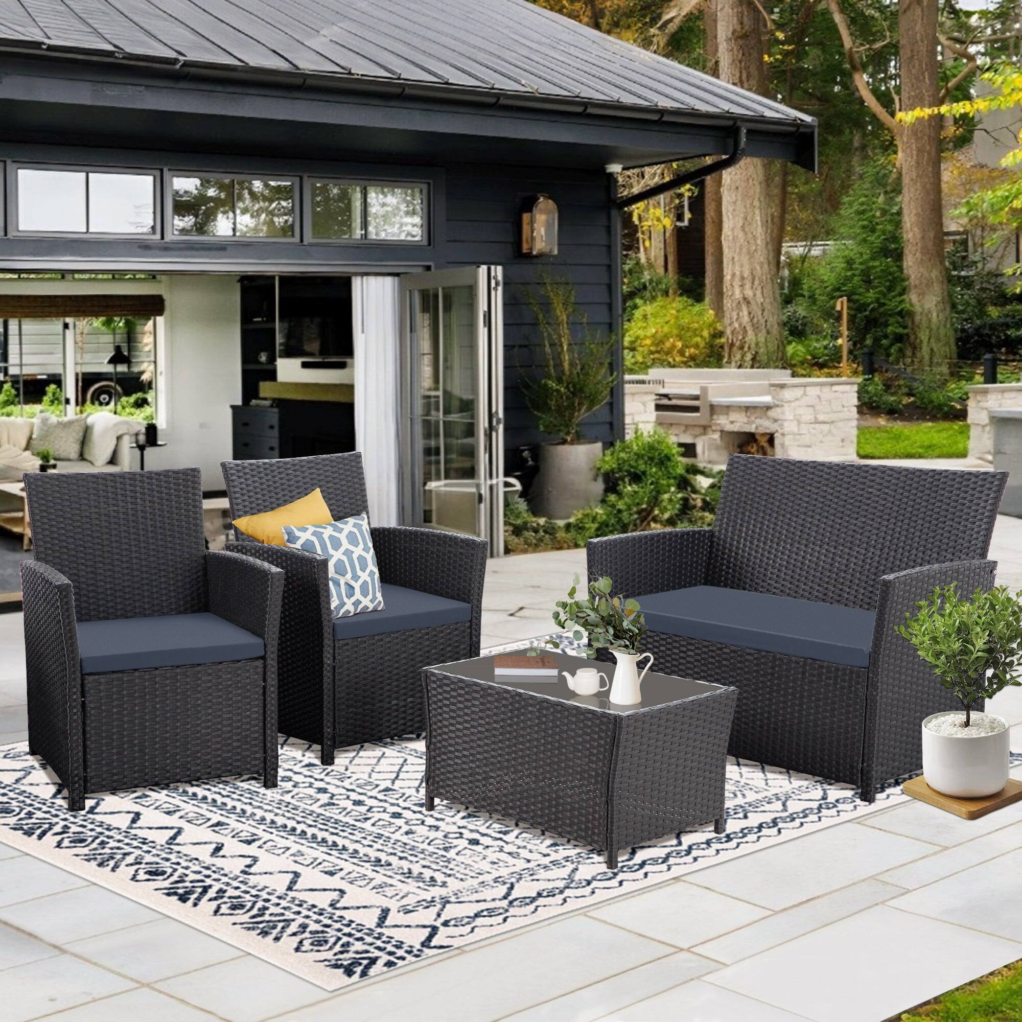 Alt View 1. Boyel Living - Blue Black 4-Piece Set Outdoor Patio Sofa with 4-piece sofa set with coffee table - Black.