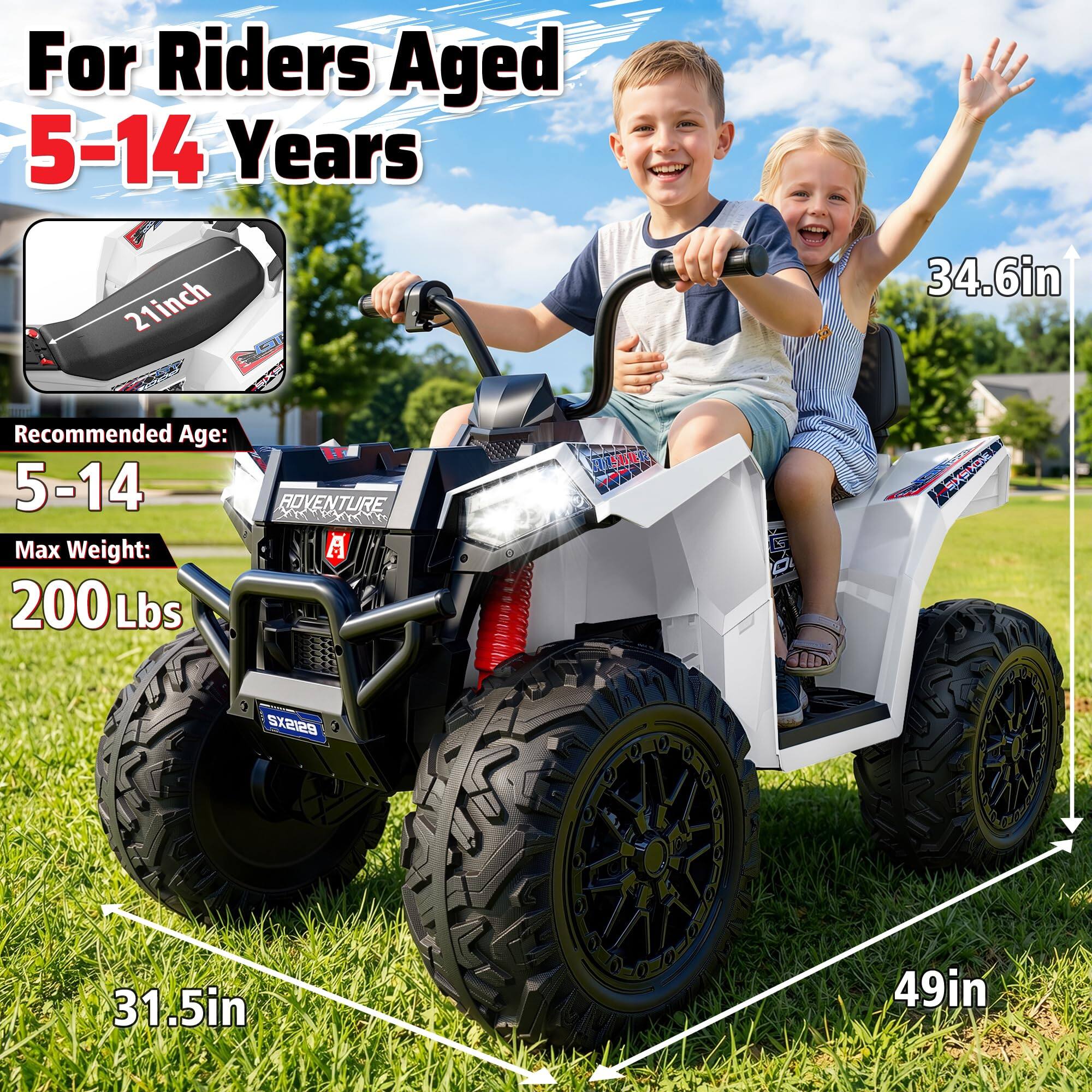 For Riders Aged 5-14 Years

21inch R

Recommended Age: 5-14

ROVENTURE

Max Weight: 200 Lbs

34.6in

31.5in

49in