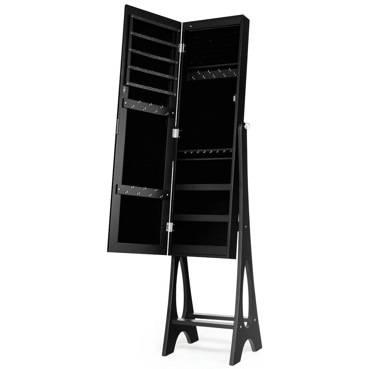 Alt View 17. Costway - LED Jewelry Cabinet Organizer Bevel Edge Mirrored Standing Black - Black.