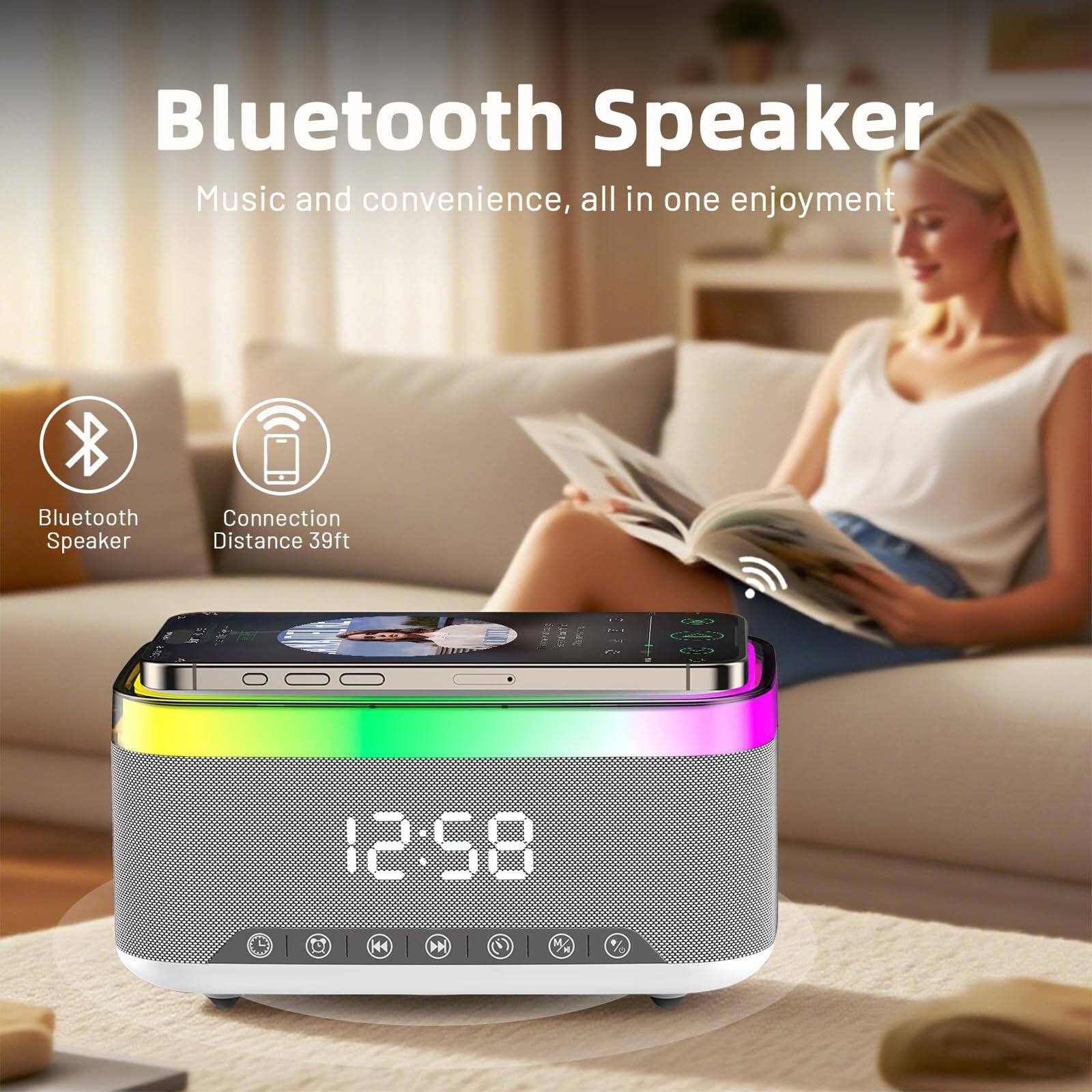 Bluetooth Speaker  
Music and convenience, all in one enjoyment  

Bluetooth Speaker  
Connection Distance 39ft  

12:58