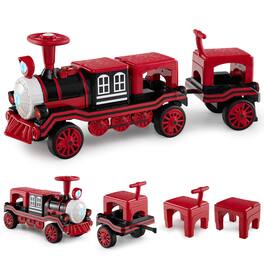 Costway - 3-Seater Ride on Train Set Trackless, 12V Ride on Toy Car with 2 Removable Chairs - Red,Black