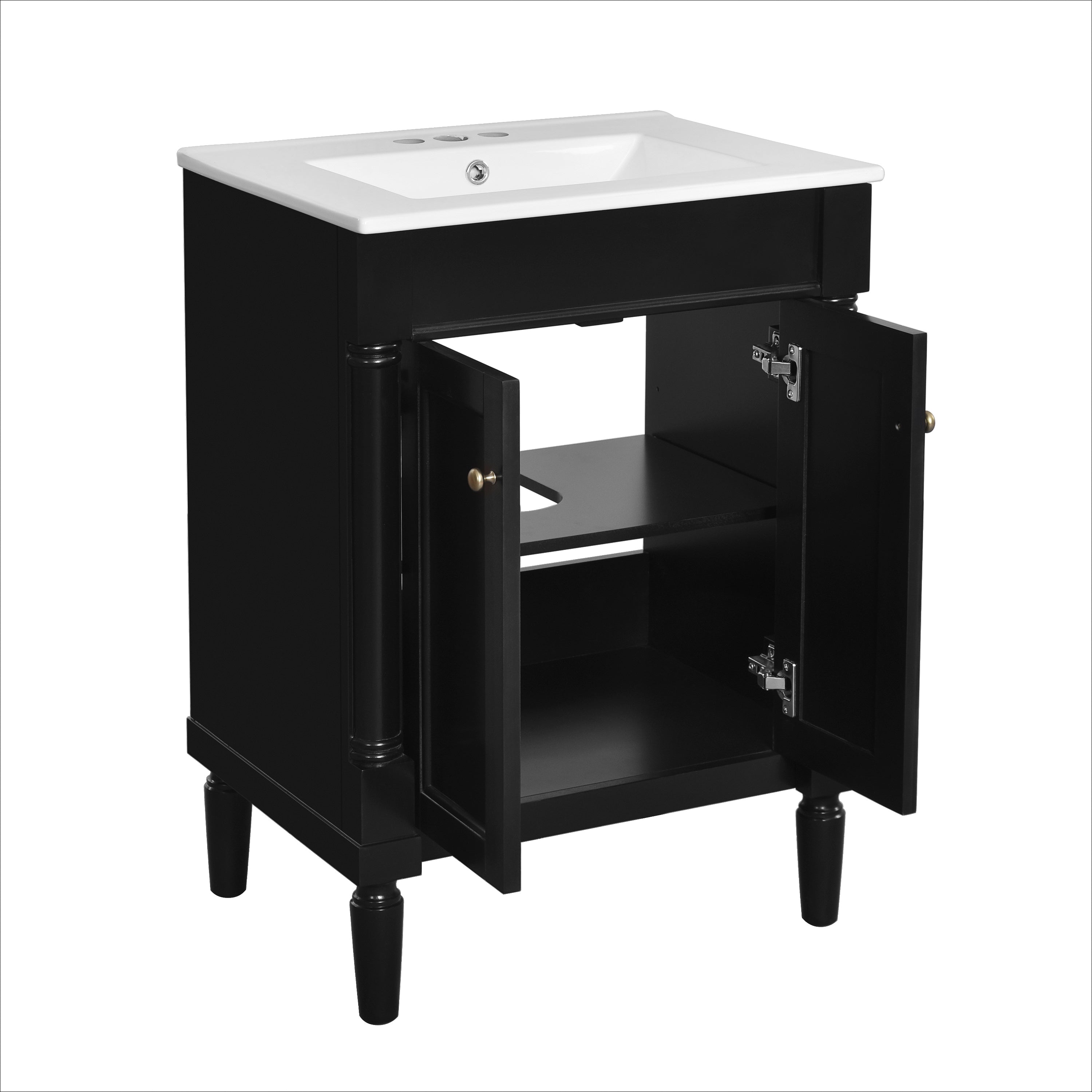 Alt View 10. Boyel Living - 24 Inch Bathroom Vanity Black with Ceramic Sink Solid Wood Frame Double Door Storage - Black.