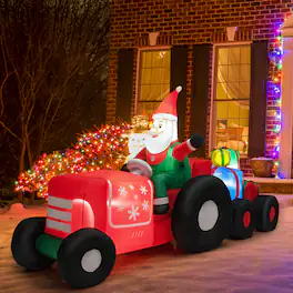 Gymax - 9FT Long Inflatable Christmas Decor Santa Claus Driving Truck w/ LED Lights - Red,Black