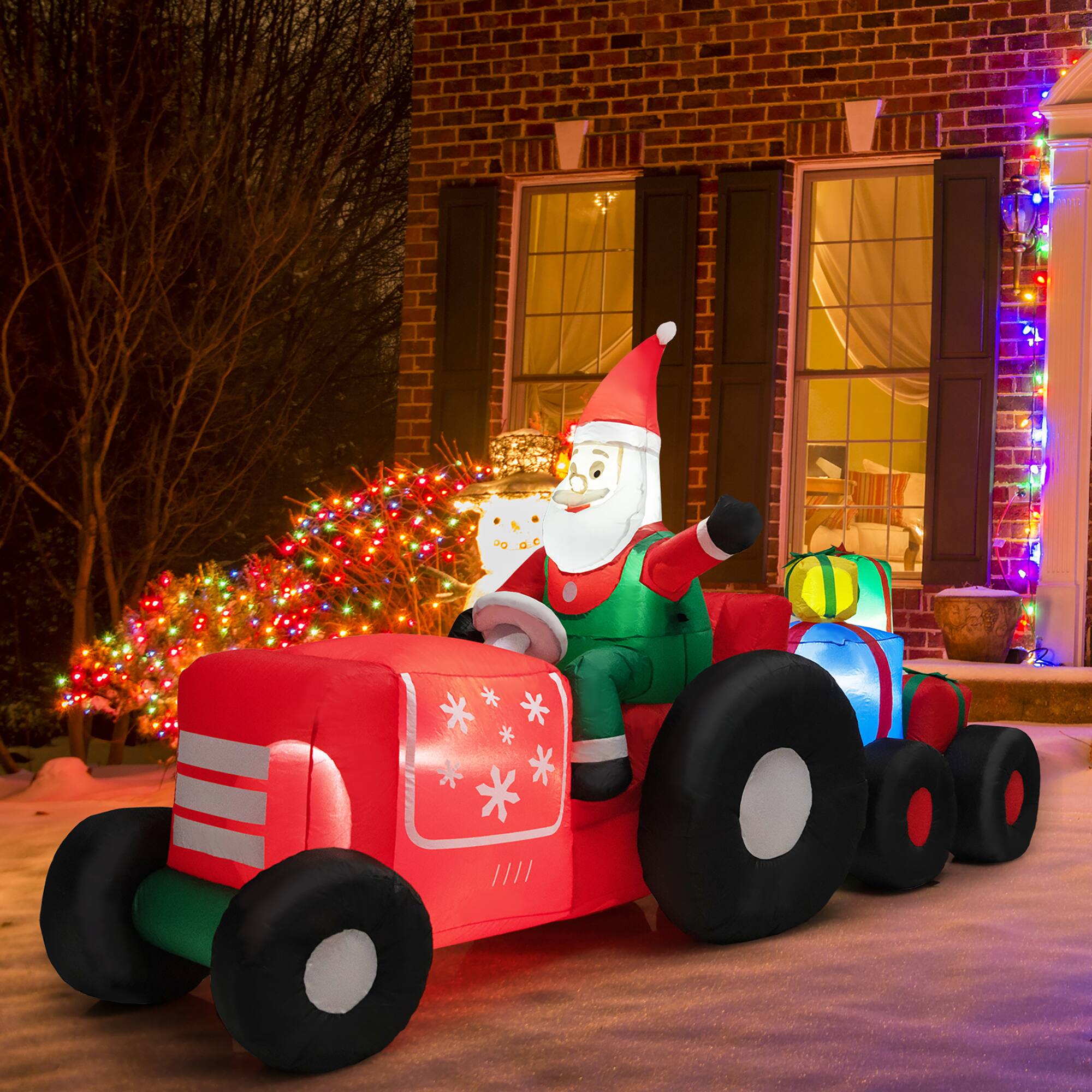 Front. Gymax - Gymax 9FT Long Inflatable Christmas Decor Santa Claus Driving Truck w/ LED Lights - Red,Black.