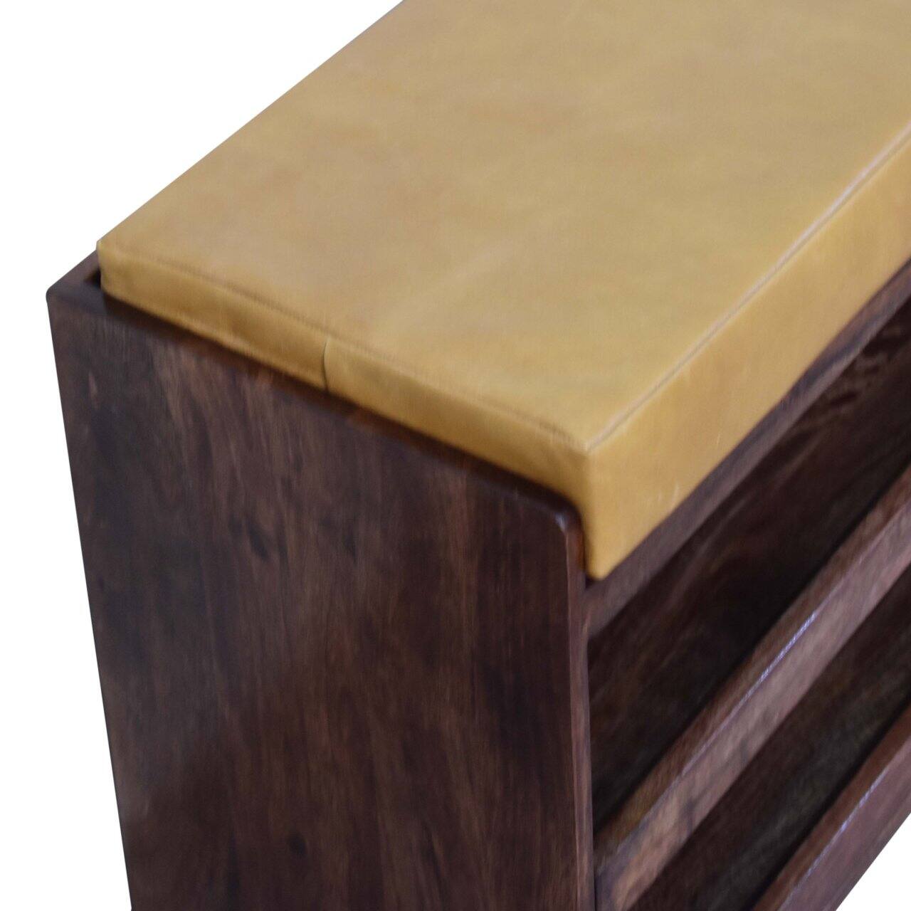 Alt View 2. Artisan Furniture - Artisan Furniture Solid Wood Buffalo Hide Pull out Honey Caramel Shoe Storage Bench - Brown and Yellow.