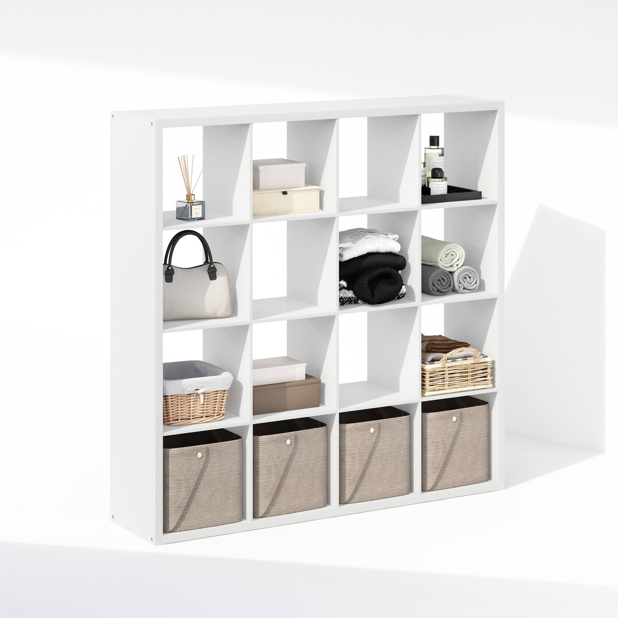 Alt View 3. Furinno - Cubic Open Back Multipurpose Clothing & Closet Storage Organizer Shelf, 16-Cube - White.