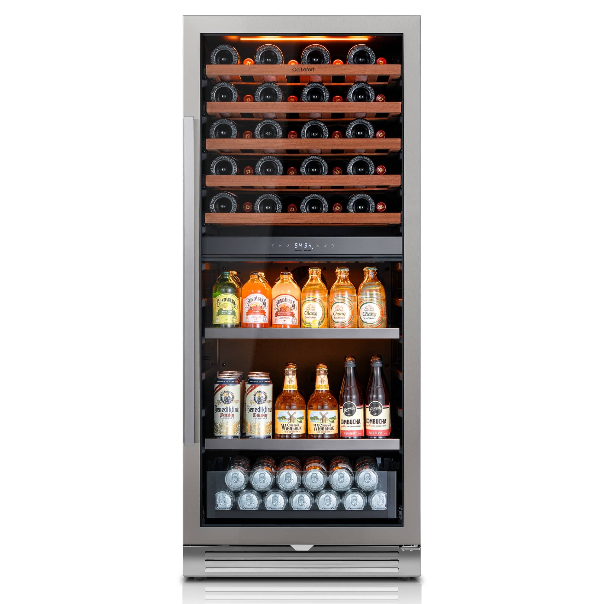 Ca'Lefort - 24inch Dual Zone Wine Cooler & Beverage Refrigerator: 40-Bottle Wine Fridge + 112-Can Drinks Cooler, for Home,Bar,Office - Stainless Steel