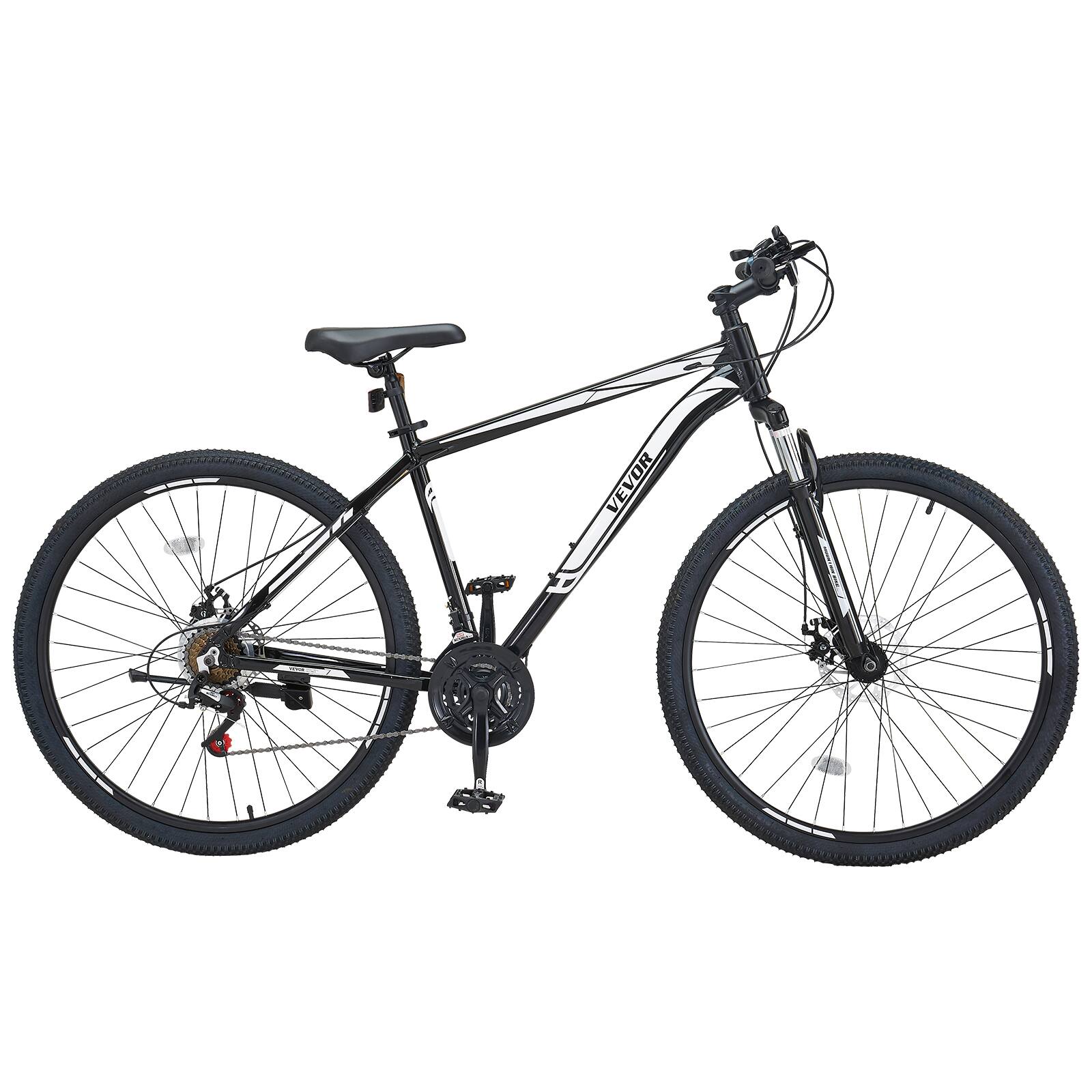 Alt View 5. VEVOR - Mountain Bike,29 inch MTB Bicycle with Front Suspension, 21 Speeds SHIMANO Twist Shifting, Comfort Saddle - Black, white.