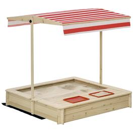 Outsunny - Kids Wooden Sandbox, Covered Children Sand Playset Outdoor, w/ Adjustable Canopy Shade, Bottom Liner