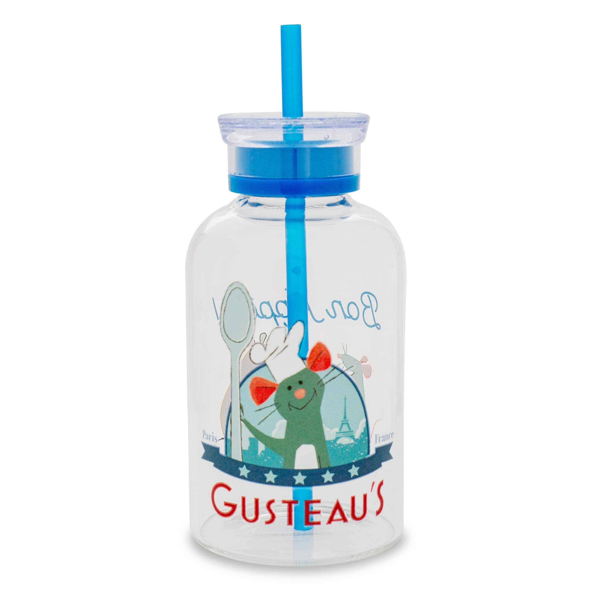 Silver Buffalo - Disney Pixar Ratatouille Gusteau's Glass Milk Bottle With Straw | Hold 15 Ounces - Blue