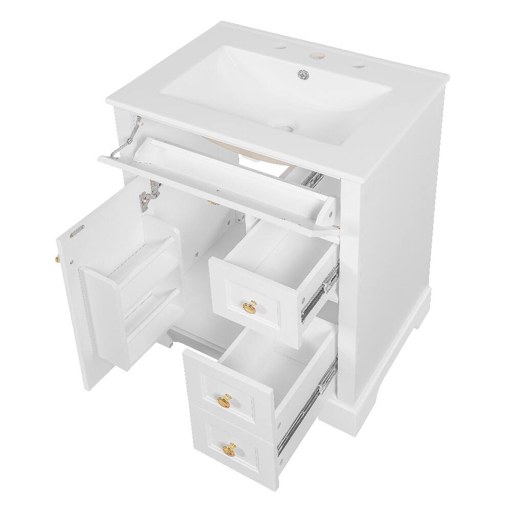 Alt View 8. Loheer - Loheer 24 Inch White Bathroom Vanity Single Sink Modern Cabinet - White.