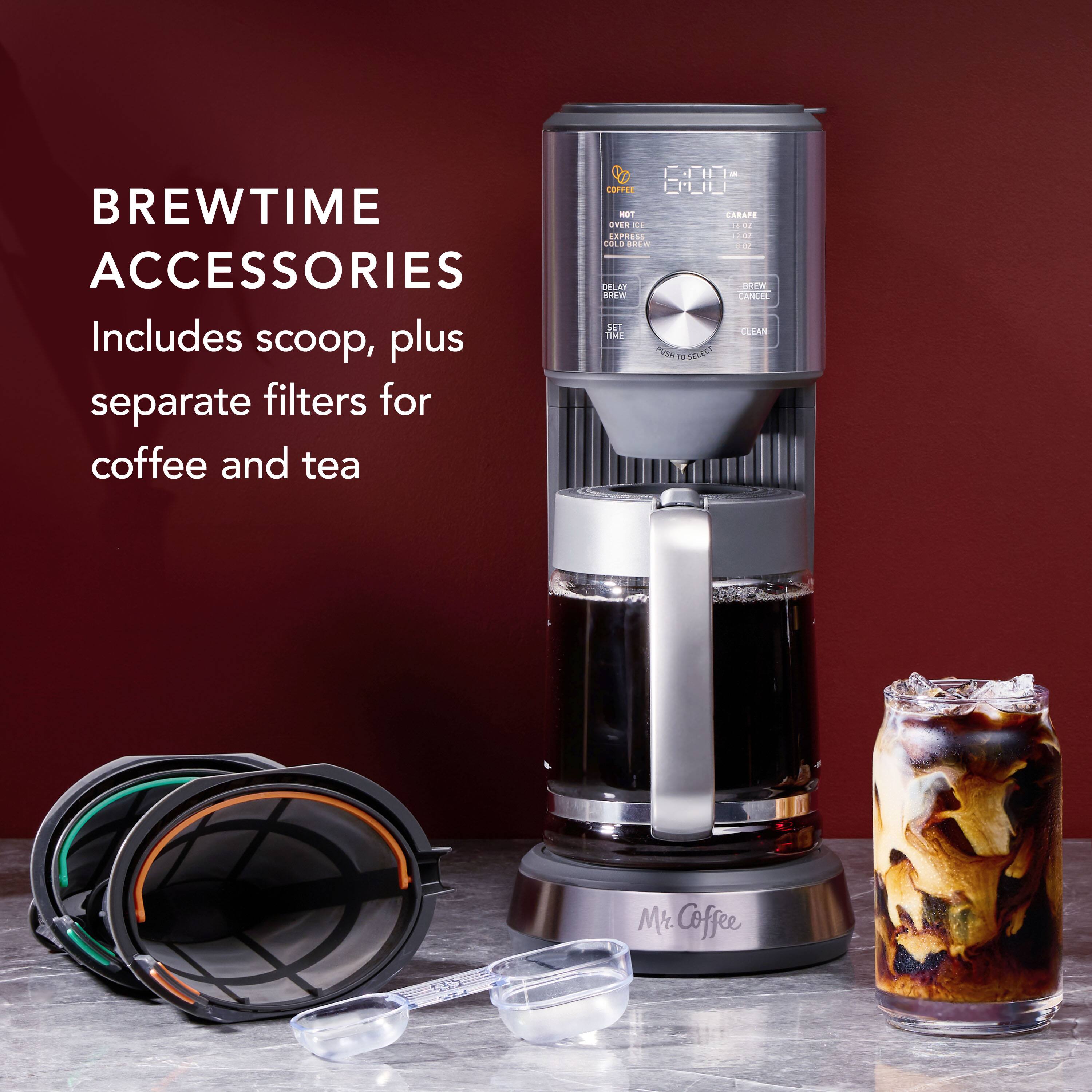 BREWTIME ACCESSORIES Includes scoop, plus separate filters for coffee and tea