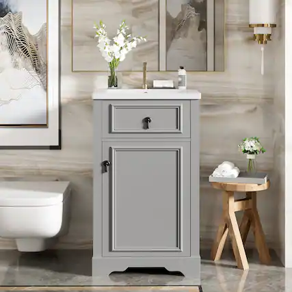 Front. Boyel Living - 20 Inch Grey Bathroom Vanity with Ceramic Sink Soft Close Door Adjustable U-Shaped Shelf Door Storage Rack - Green.