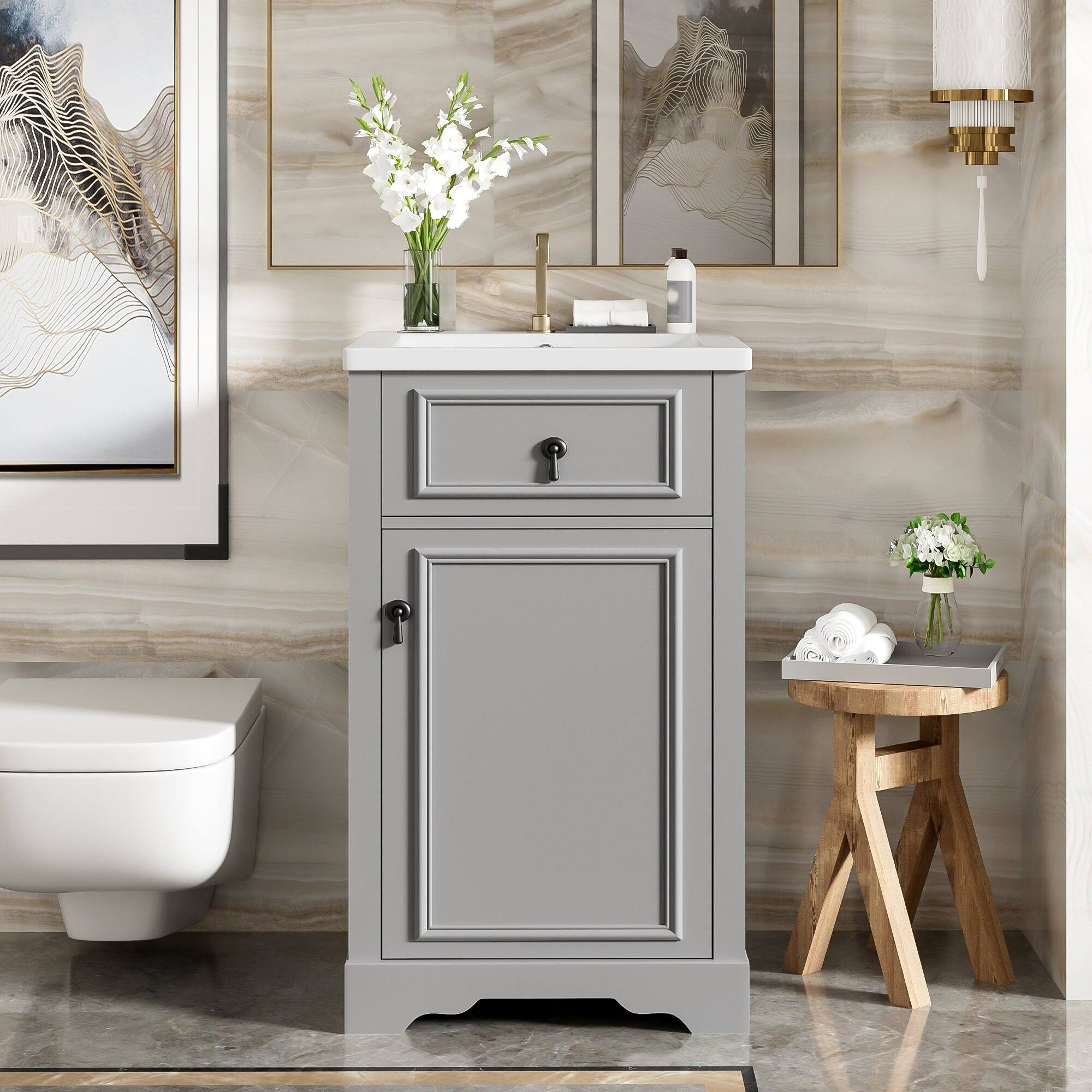 Front. Boyel Living - 20 Inch Grey Bathroom Vanity with Ceramic Sink Soft Close Door Adjustable U-Shaped Shelf Door Storage Rack - Green.