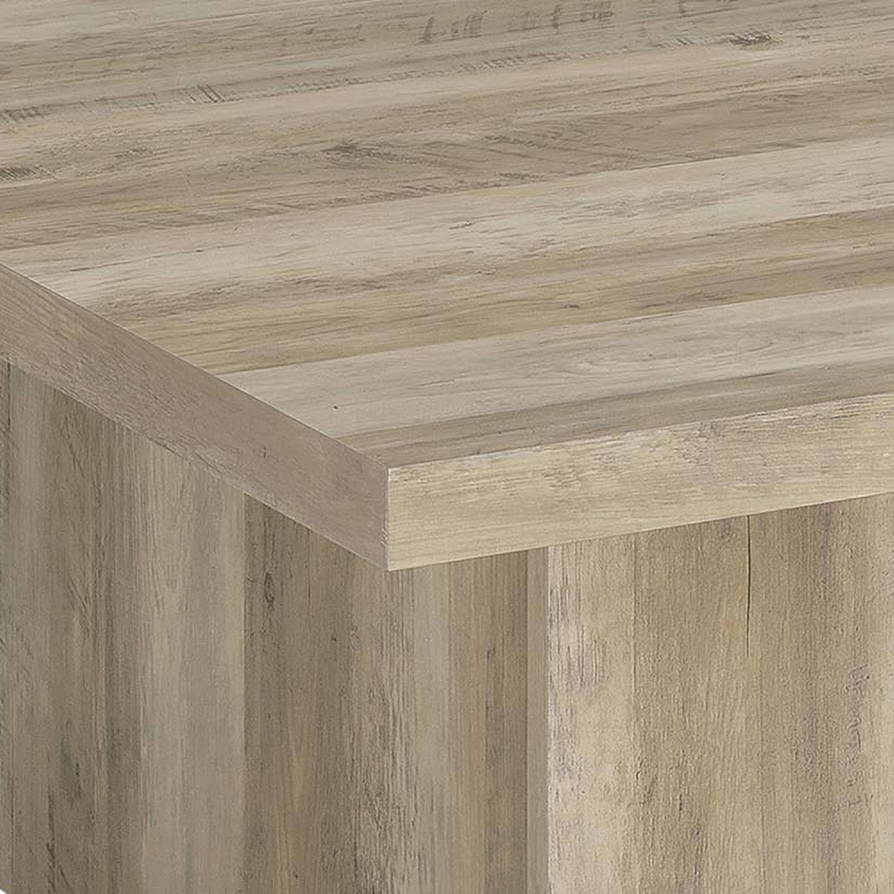 Alt View 3. Manhattan Lane - Darla Square Coffee Table, Block Style Base, Wood 36 Inch - Distressed Pine Brown.