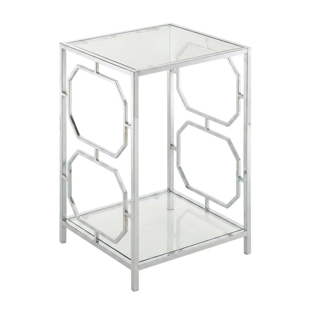 FurniFact - Modern Chrome End Table with Sleek Metal Frame and Minimalist Design - Clear