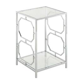 FurniFact - Modern Chrome End Table with Sleek Metal Frame and Minimalist Design - Clear